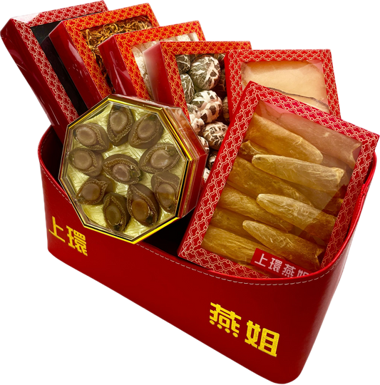 頂級海味乾貨禮籃C：南非乾鮑、花膠筒、螺片、花菇、髮菜、竹笙、金蟲草孢子 | 2026 商務送禮/賀歲/祝壽首選